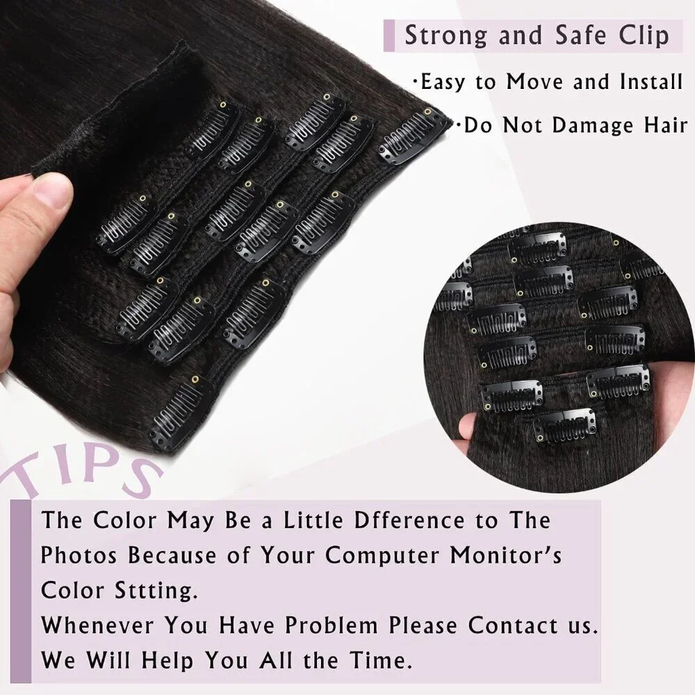 Yaki Hair Extensions Clip in Human Hair 10 Inch Thick Volume for Natural Hair